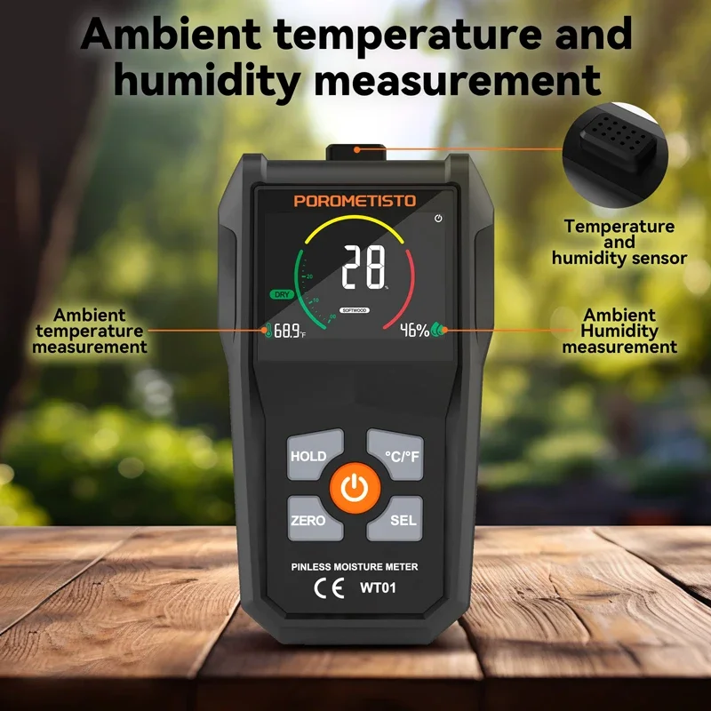 Wood Moisture Meter 6-in-1 Handheld Digital Moisture Meter Pinless Wood Moisture Meters WT01 Detector Non-Destructive Water Leak Detector