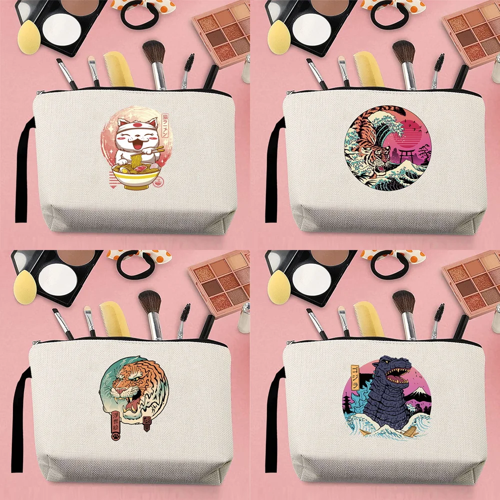 

Лидер продаж 2022, сумка для хранения макияжа, женская сумка, Женский чехол-карандаш бежевого цвета с рисунком японского кота