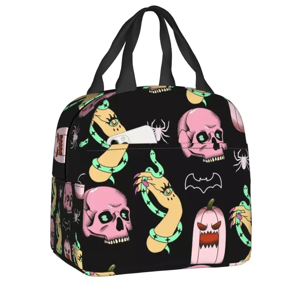 

Новинка 2023, термоизолированные сумки для ланча с узором «ведьма летучая мышь», Женская многофункциональная сумка-тоут для ланча на Хэллоуин с призраком, многофункциональная коробка для еды