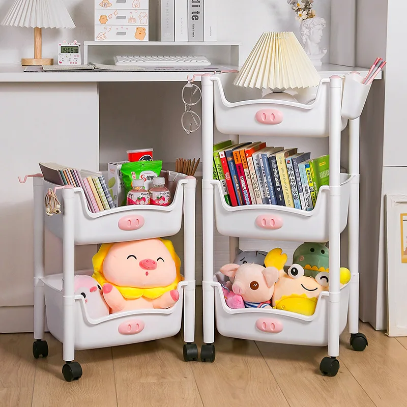 Hand Push Style Children's Storage Shelf Toy Clothes Storage Drawers  Finishing Rack Cabinet Cosmetic Organizers Sundries