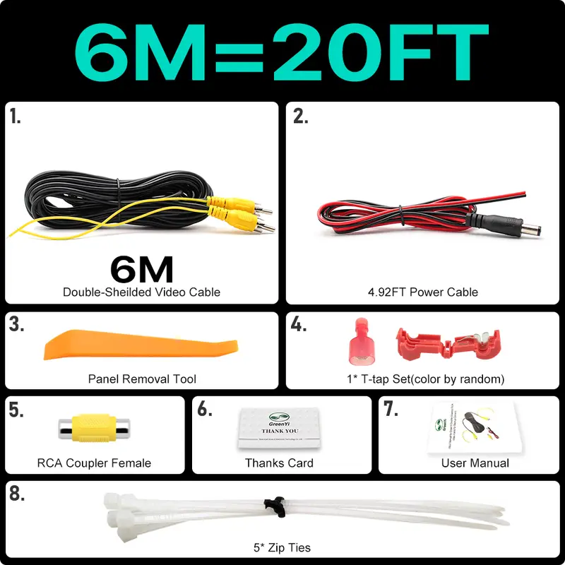 GreenYi Upgraded Double-Shielded RCA Video Cable for Monitor and Backup Rear View Camera Connection 6m 10m 15m 20m AV Extension - Image 8