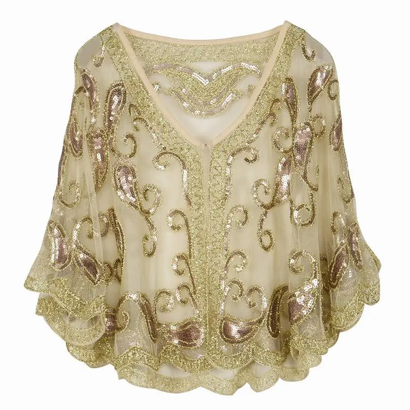 Elegant Beading Sequined Lace Hollow Out Batwing Sleeve Blouse Women's Clothing 2023 Summer New Casual Tops Office Lady Shirt