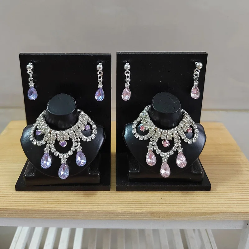 1:6 Doll Mini Jewelry Earring Necklace Set (including Display Rack) for Doll Decorative Toys, Doll Gift Accessories