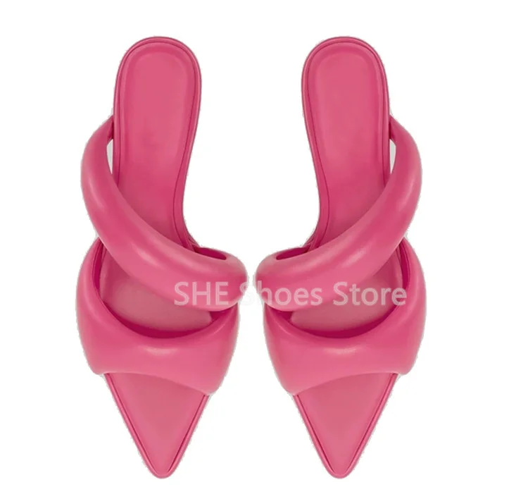 

Women Party Dress One Strap Hight Heels Sexy Pointed Toe Thin Heel Shallow Slippers Ladies Summer Cool Slip-On Slingback Sandals
