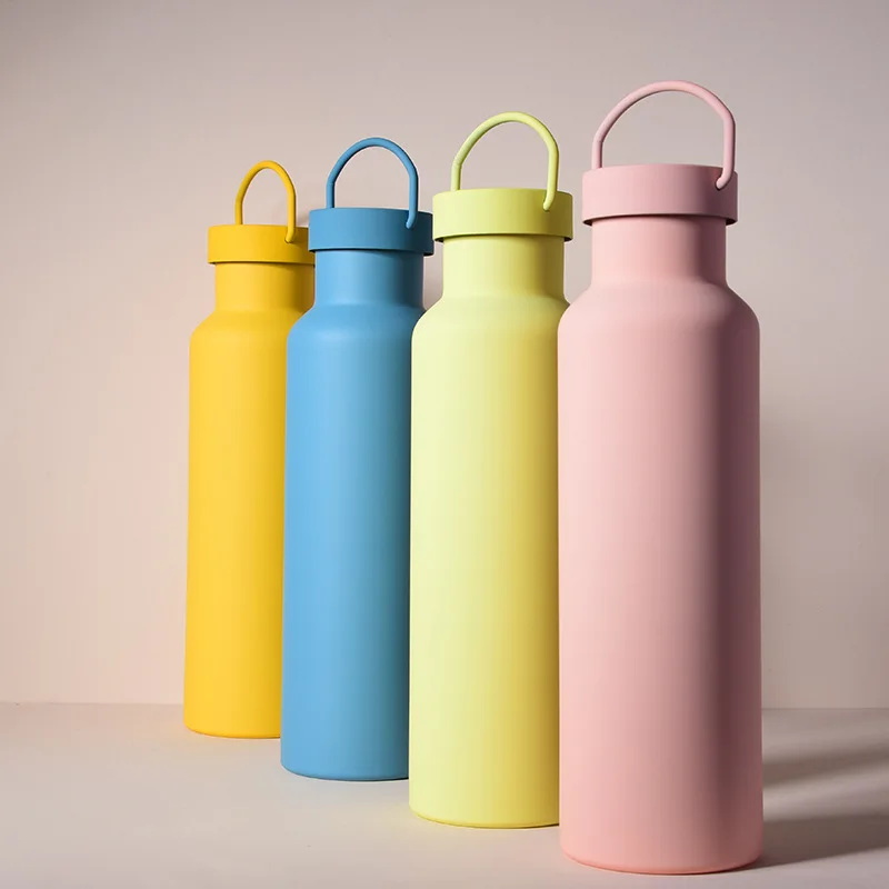 

600ML Stainless Steel Vacuum Cup Water Bottle Hermos Flask with Handle Lid Portable Gym For Hiking Supplies