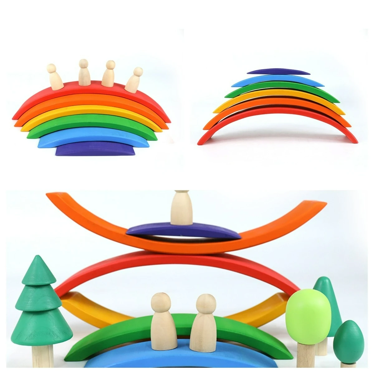 Colorful Wooden Rainbow Stacking Blocks - Montessori-Inspired Educational Toy