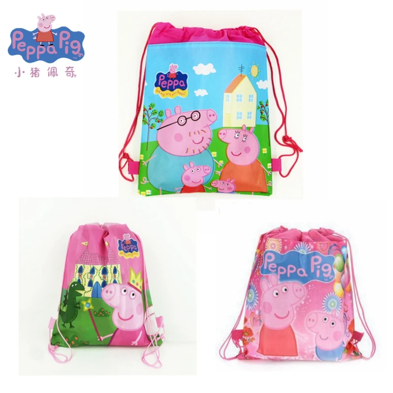 Kawaii Peppa Pig Anime Character Storage Bag Shopping Bag Toy George Mobile Doll Bambini Pink Storage Toy Gift