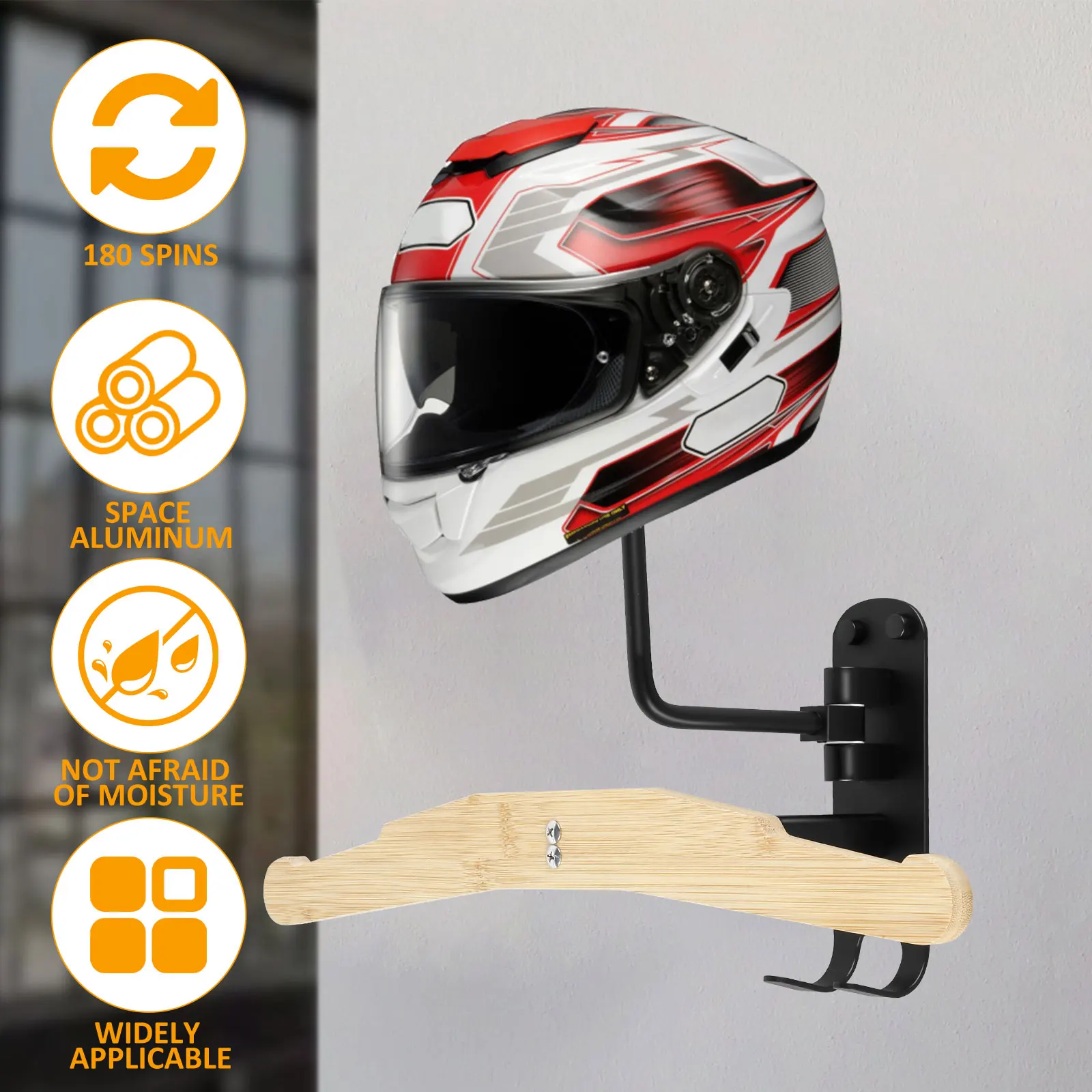 New Motorcycle Helmet Rack 180° Rotation Wall Mounted Helmet