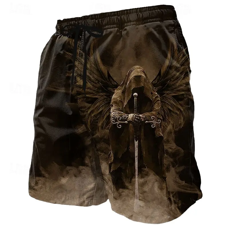 3d angel god print men's swimsuit street hip hop punk casual shorts men summer swim shorts drawstring casual shorts