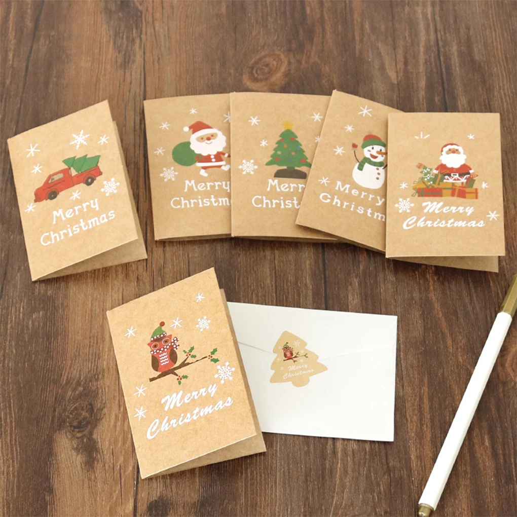 

6 Pieces Merry Christmas Greeting Card Envelope Party Celebration Birthday Invitation Postcard Kids Children Type 2