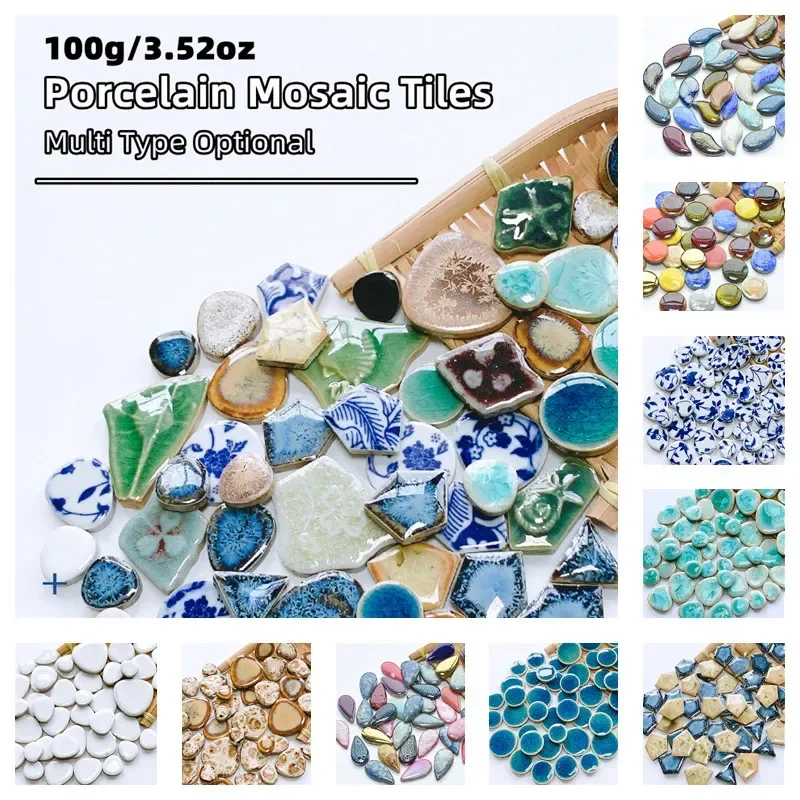 DIY Mosaic Supplies Glass Mosaic Tiles 100g/3.5oz Porcelain 5mm/0.2in Thickness Polygon/Ovoid/Round/Square Ceramic