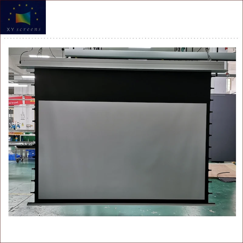 

XYSCREEN 80" 4K Fiber White In-ceiling Tab-tensioned Motorized Projection Screen for home theater meeting room