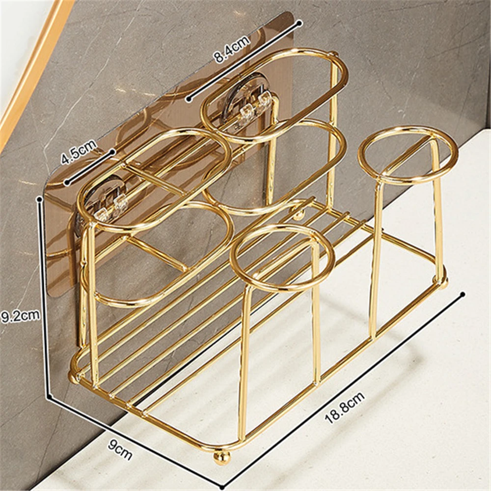 

Toothbrush Toothpaste Washcup Holder Champagne Gold Bathroom Shelf Toilet Wall Mounted Cosmetic Storage Rack Bathroom Accessory