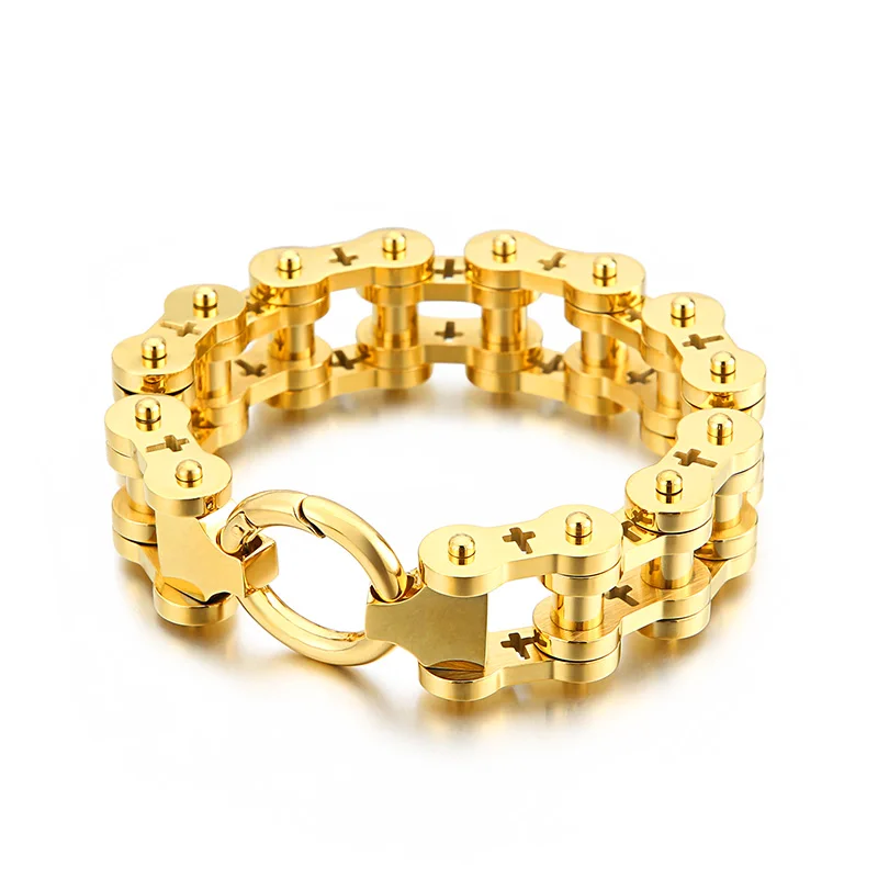 

Fashion Men Creat Silver Color Black Gold Engine Bike Stainless Steel Cross Rock Locomotive Bicycle Bike Bracelets Jewelry