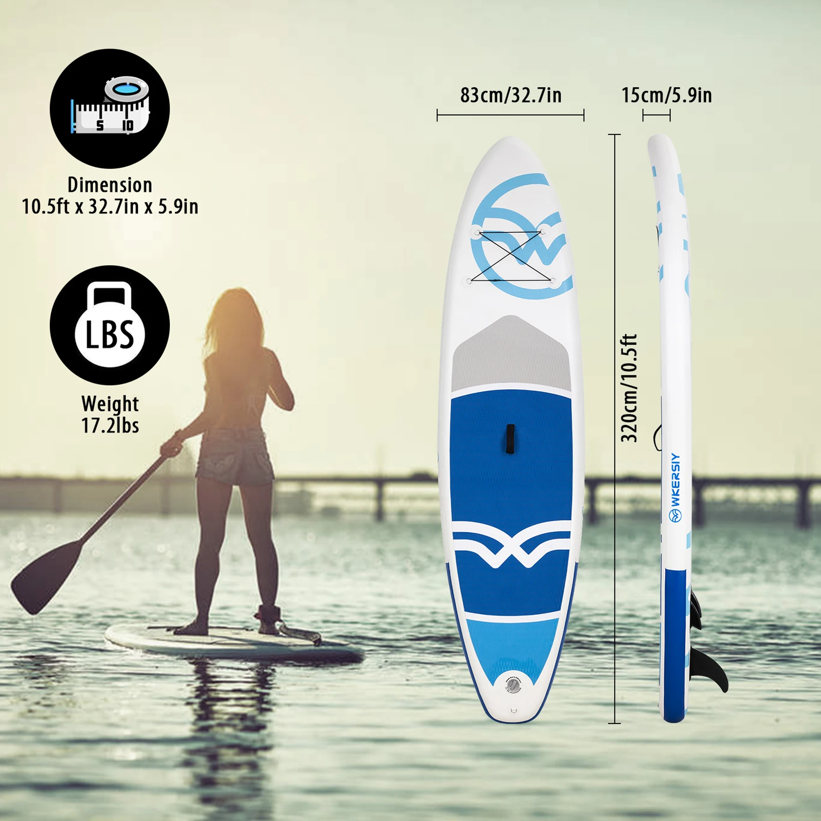 Aufblasbares SUP (Stand Up Paddle Board) Surf Board mit Luftpumpe, Tragetasche, Flosse, Paddel, Zubehör komplett 4