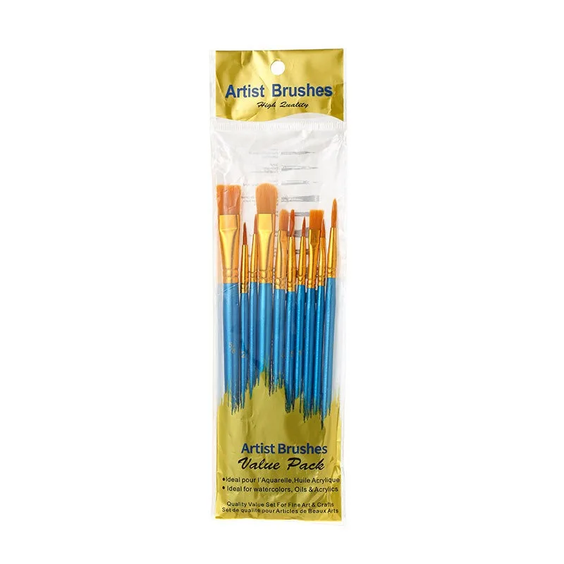 10Pcs Painting Brushes Set Art Round Flat Hair Nylon Hair Paint Brush Pen Oil Acrylic Watercolor School Art Stationery Supplies