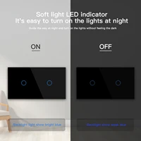 BSEED Touch Switches 1/2/3Gang 1Way Wall Light Switches Blue LED Backlight Glass Sensor Screen Home Switches Black EU Standard - Image 2