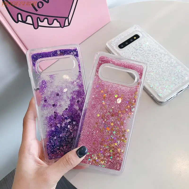 삼성 갤럭시 S7 엣지 액체 소프트 실리콘 휴대폰 케이스, S8, S9, S10 라이트, S20, S21 FE, S22, S23, S24 플러스, 울트라 글리터 워터 커버
