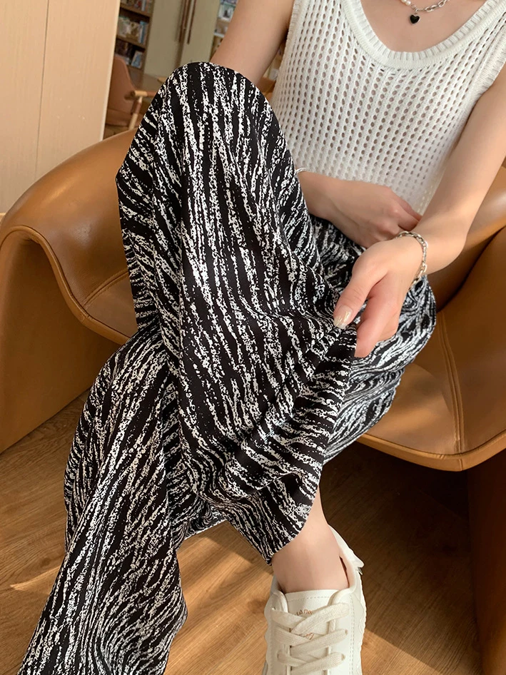 

Summer Tie Dye Wide Trousers for Women 2023 Cool Thin Chiffon Straight Pants Drape Sunscreen Pants Casual Women Stacked Pants