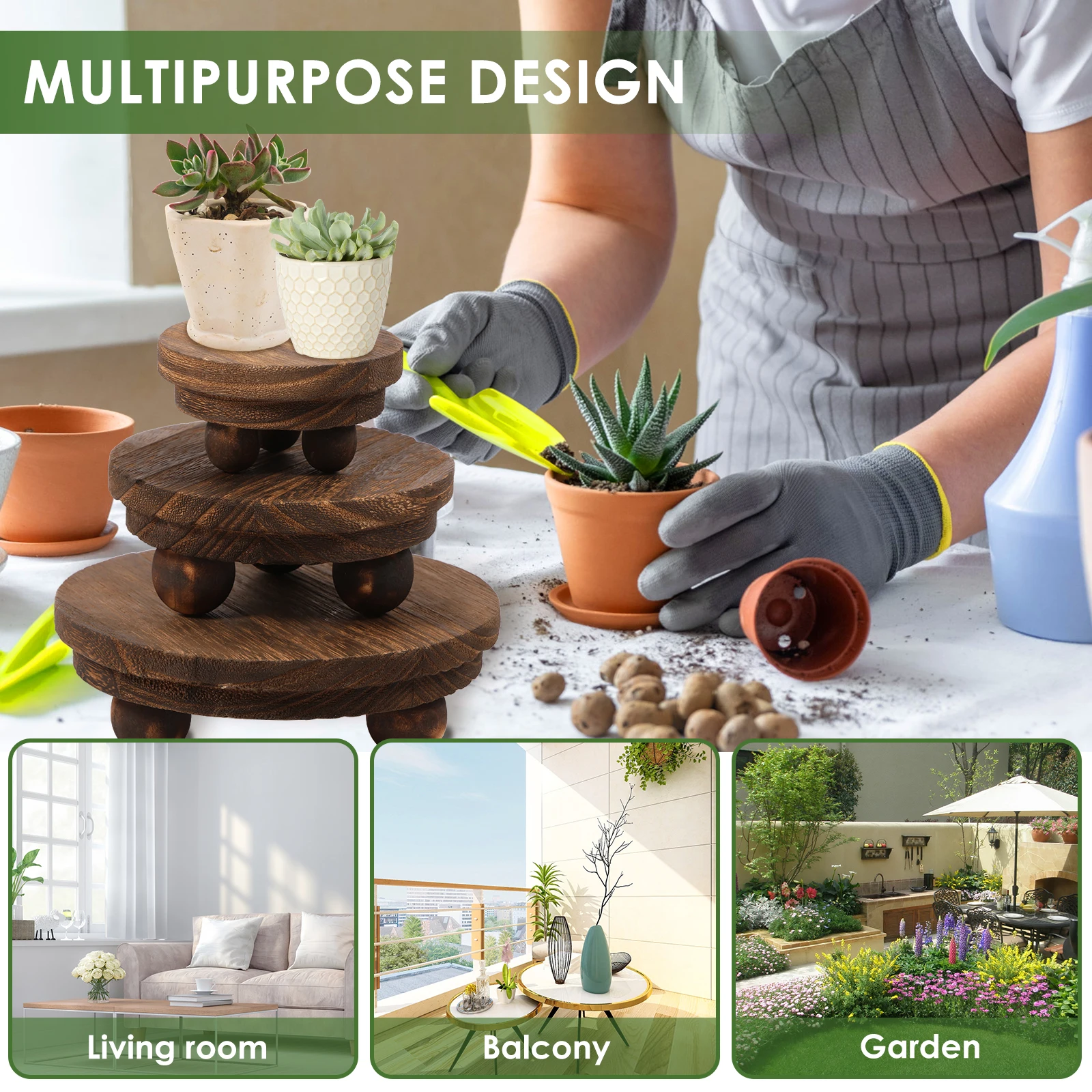 3Pc Holder Stand Pot Flower Wood Wooden Stool Rack Outdoor Indoor Display Smallflowerpot Gardening Table Shelf Potted Windowsill