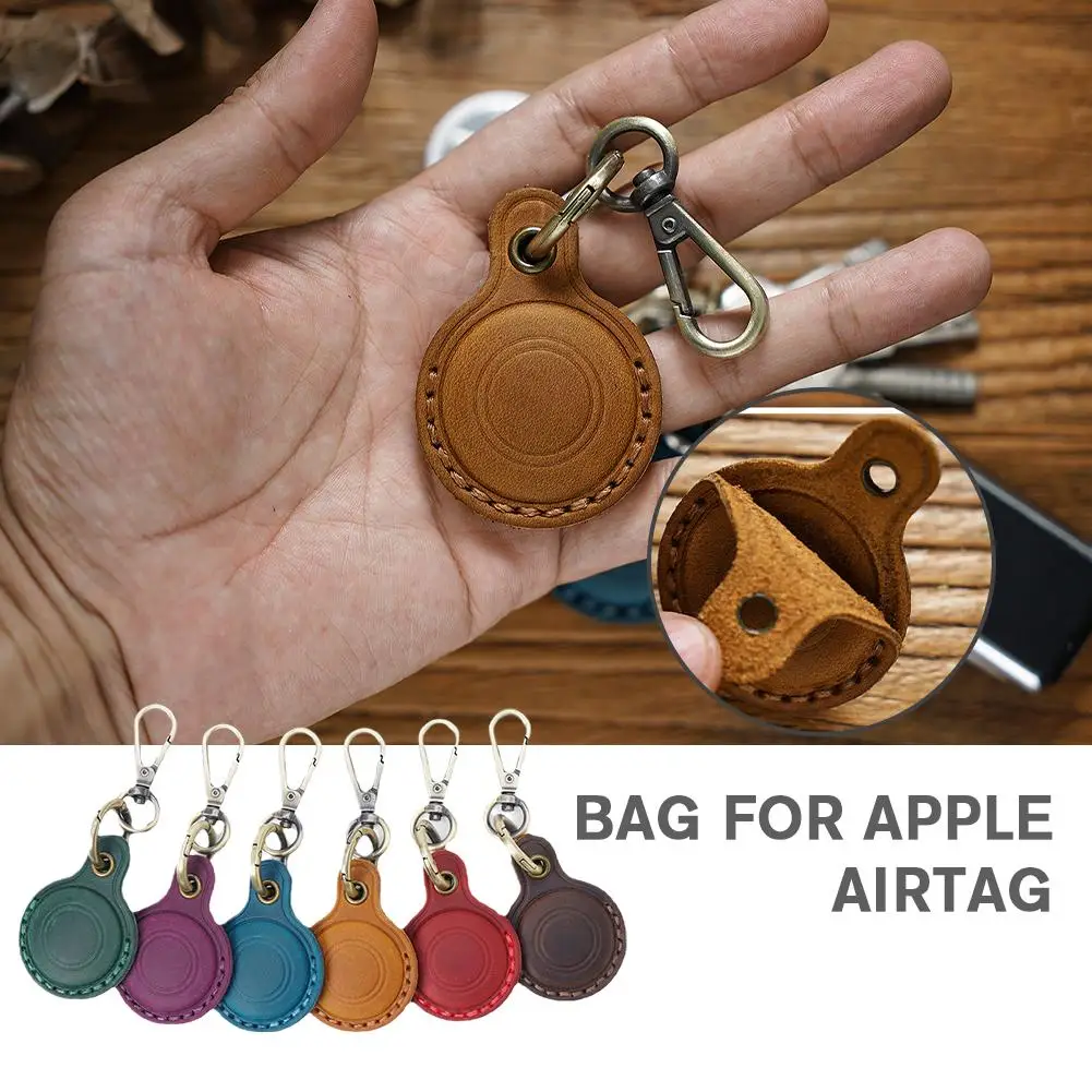 

2024 New Retro Leather KeyRing For Apple Airtag Locator Tracker Device For Airtag Bracelet Anti-drop Protective Case Access G4D1