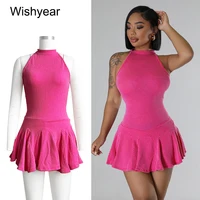Fashion Sports Dress for Women Ribbed Pleated Sleeveless Stretch Slim Mini Bodysuits Dresses Female Summer Vacation Wear 2026