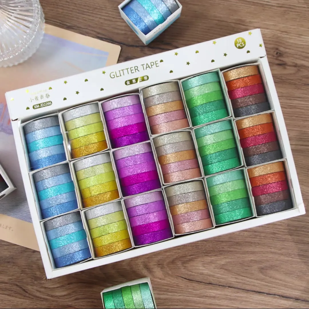 

5 Rolls/set Colorful Glitter Paper Tape DIY Golden Ledger Tape Stickers Washi Tape Set DIY Scrapbooking Photos Album Decoration