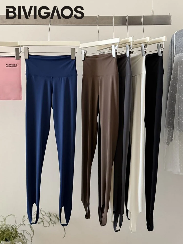 BIVIGAOS Spring Summer Fashionable Trend Sharkskin Stirrup Leggings Women Thin Stretch Tight Fit Casual Sport Fitness Leggings 6