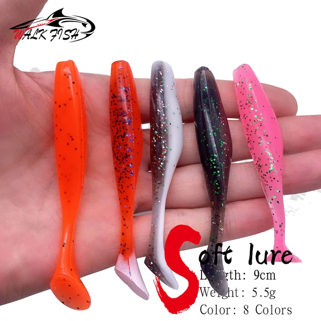 WALK FISH 5PCS New Dart Worm Soft Bait 9CM 5.5G Jighead PVC Spinning  Fishing Lure