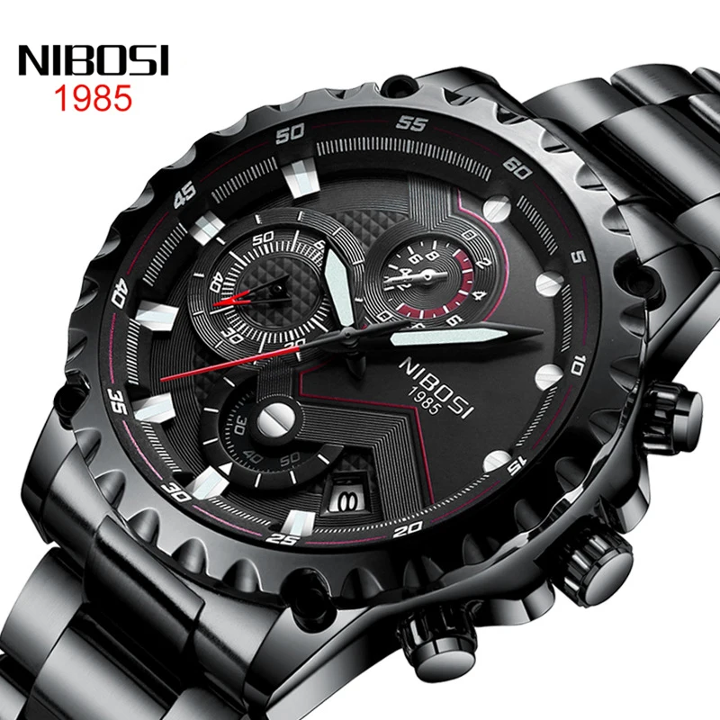 

NIBOSI Sport Mens Watches Top Brand Luxury Chronograph Quartz Watch Men Stainless Steel Waterproof Wristwatch Relogio Masculino