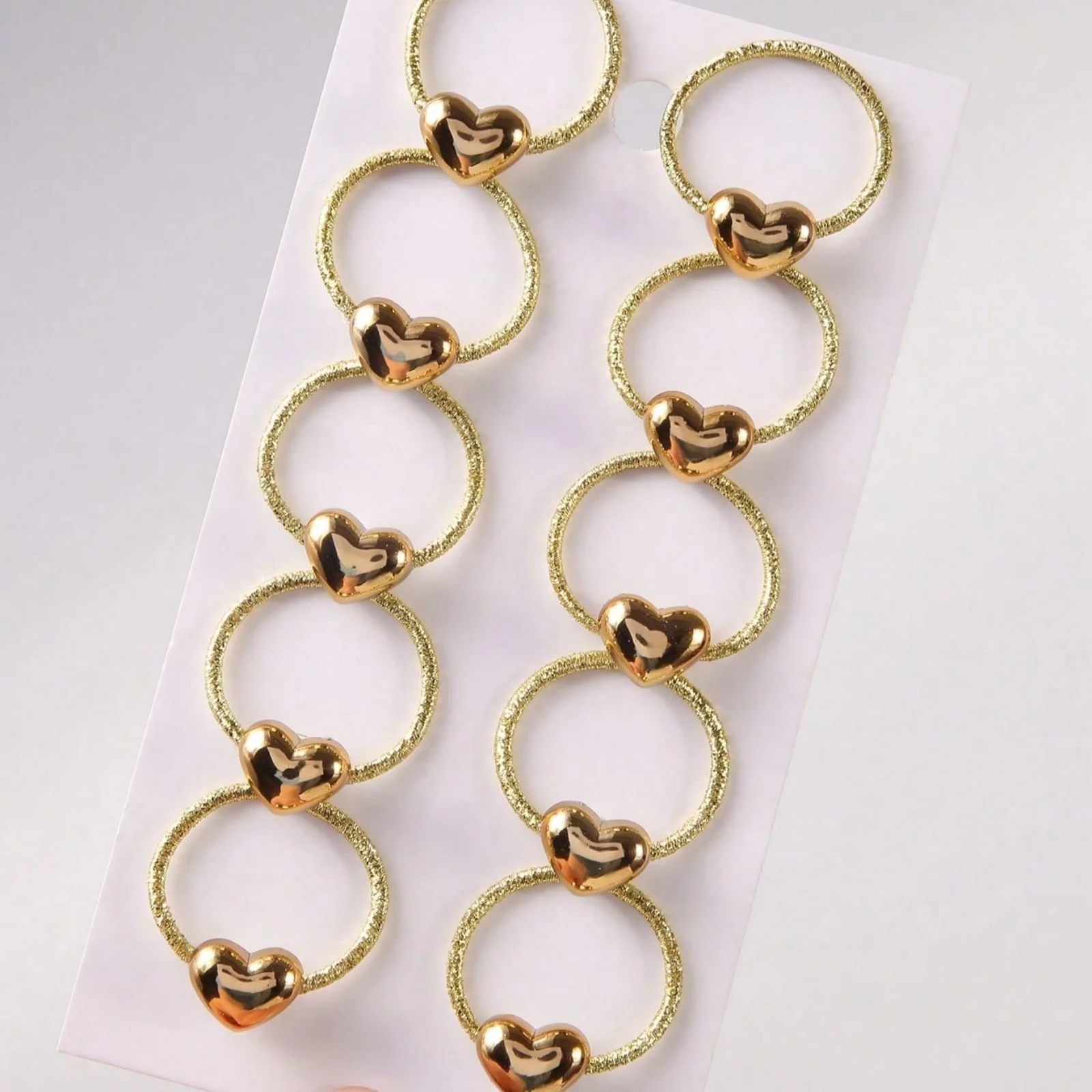 10PCS Gold Heart Hair Rings Set, Glittery Braided Hair Accessories For Girls, Cute Metallic Heart Decor Hair Bands