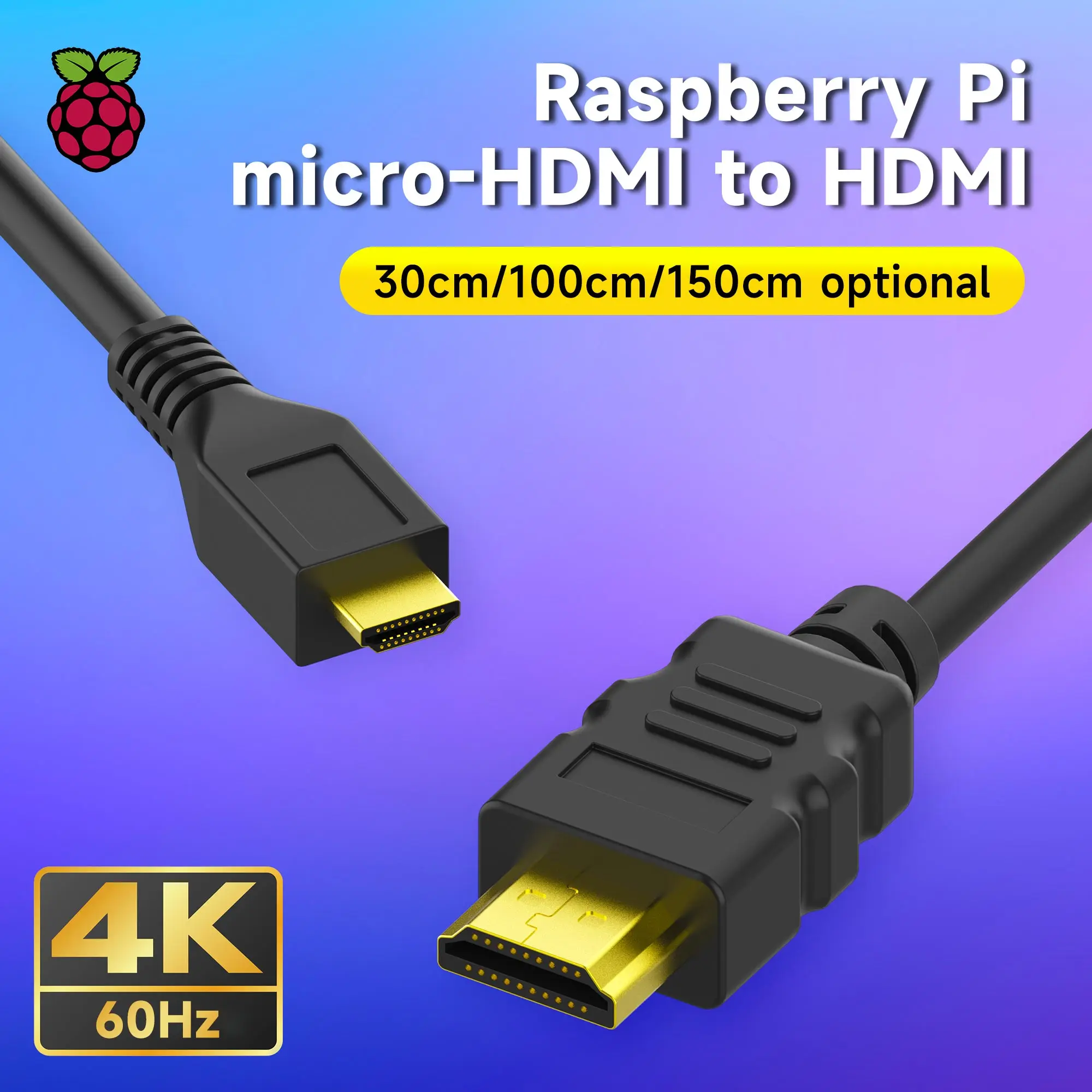마이크로 HDMI to HDMI 케이블 어댑터, 라즈베리 파이 5, 4B 용, 금..
