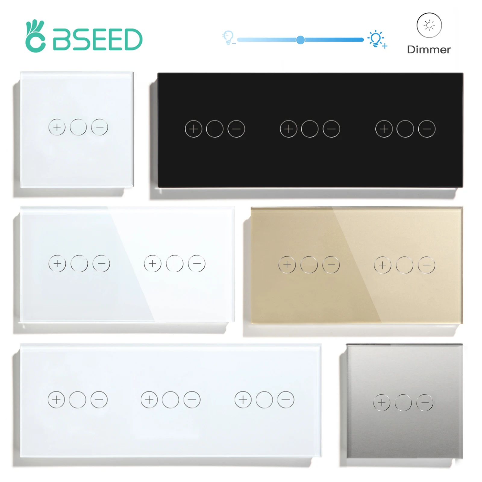 BSEED สวิตช์ไฟหรี่ 1Gang 1Way LED Dimmer 220V สวิทช์ไฟผนังแผงคริสตัลแก้วคริสตัล Blue Backlight ฟังก์ชั่นหน่วยความจํา 1