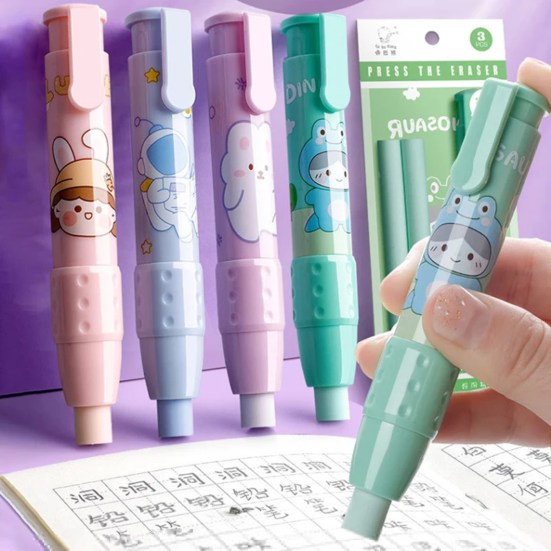 Pressing cartoon pencil eraser Pen type cute eraser Replaceable rubber core