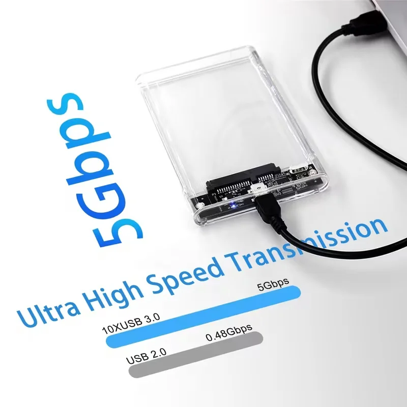 USB3.0/Type-C to SATA HDD 인클로저 2.5인치 HDD SSD 외장 하드 드라이브 케이스 투명 휴대용 스토리지 케이스 노트북 PC HHD 케이스