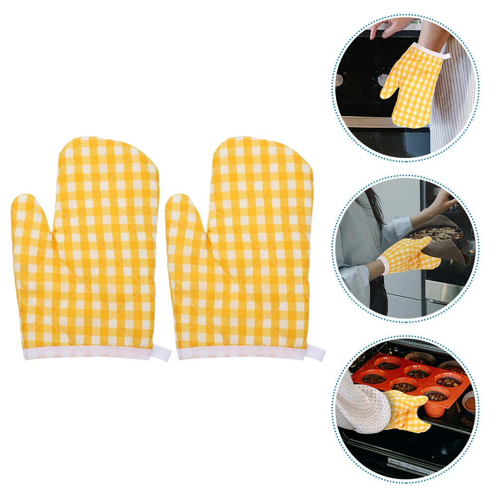 2 Pcs Heat Resistant Oven Mitts Kitchen Gloves Baking Gloves Polyester Material Hand Protection Thickened Mittens Oven