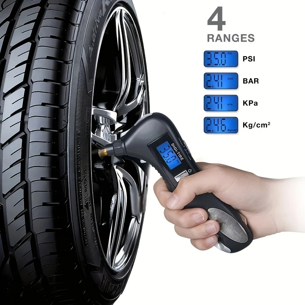 Portable Digital Tire Pressure Gauge 150 PSI 5-in-1 Safety Hammer Seatbelt Cutter Emergency Tool with LED Light for Cars Trucks 3