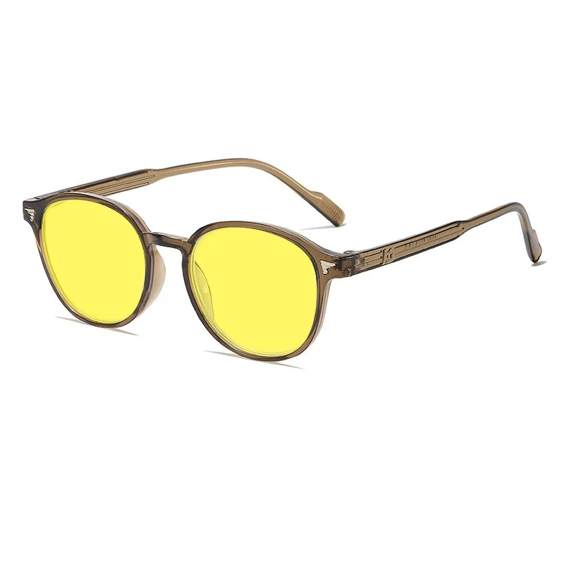 Unisex Round Frame Yellow Lens Night Vision Eye Protection Sunglasses