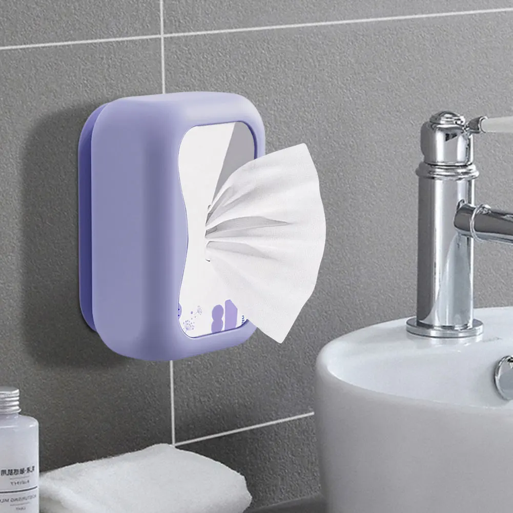 Silicone Tissue Box Holder Dustproof Wall-Mounted Napkin Storage Box Tissues Dispenser for Kitchen Living Room Office Car 3