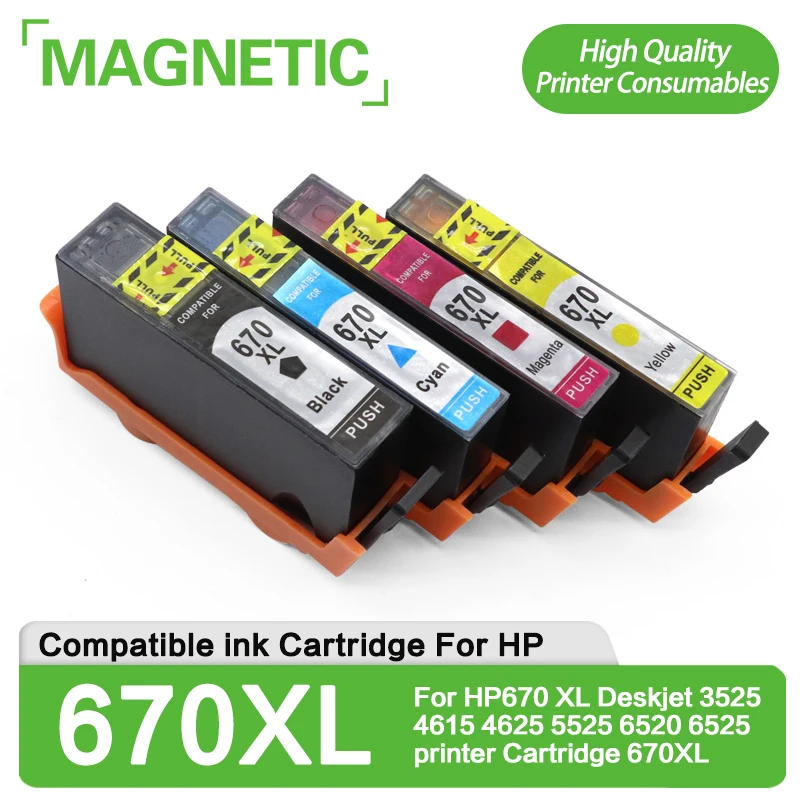 

Магнитный Совместимый картридж для принтера HP670 XL Deskjet чернильные картриджи для HP, 670, 3525, 4615, 4625, 5525, 6520, 670XL, 8 шт.