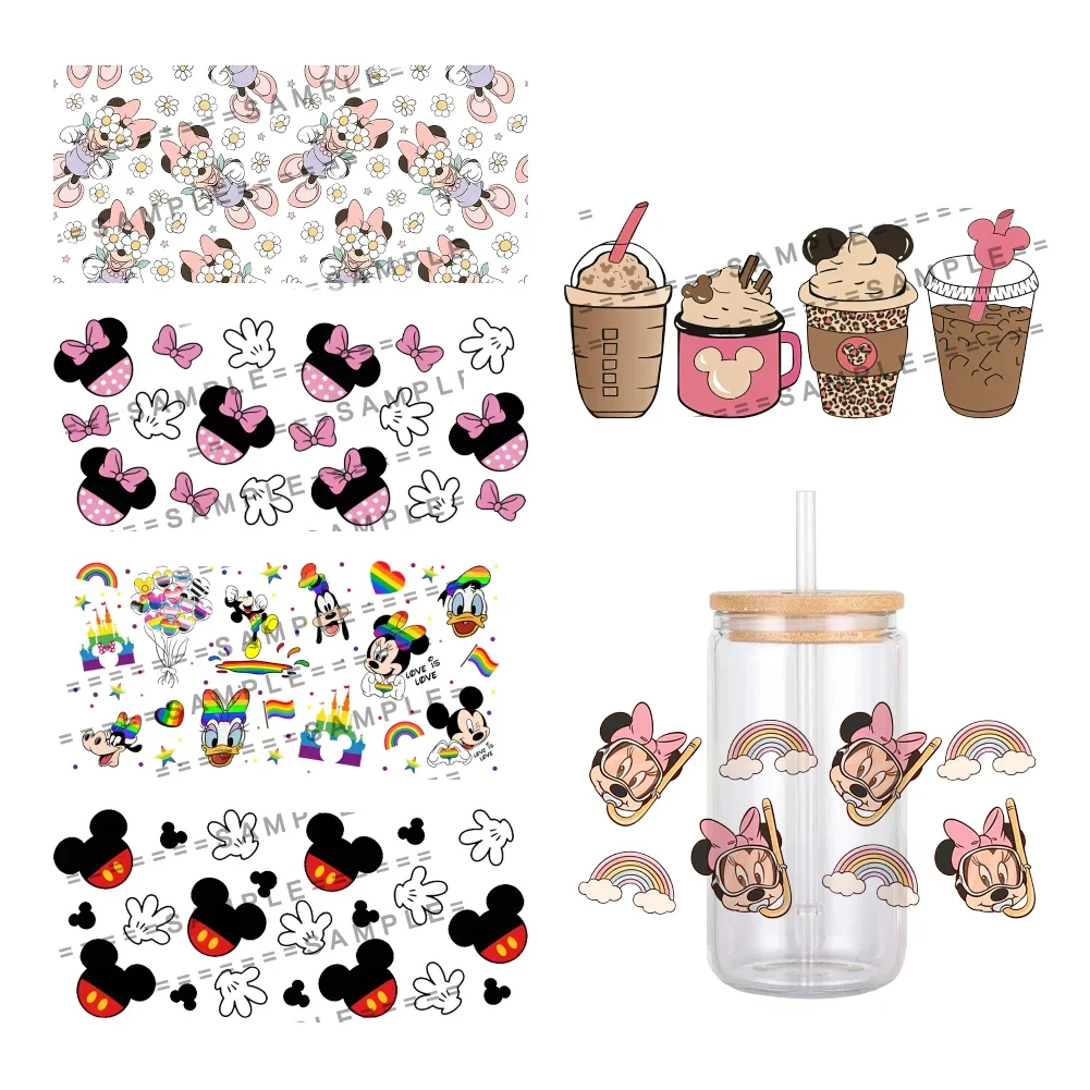 Cartoon Stickers Disney UV DTF Transfer Mickey Minnie Mouse Pattern Waterproof For 16oz Glass Cup Wrap