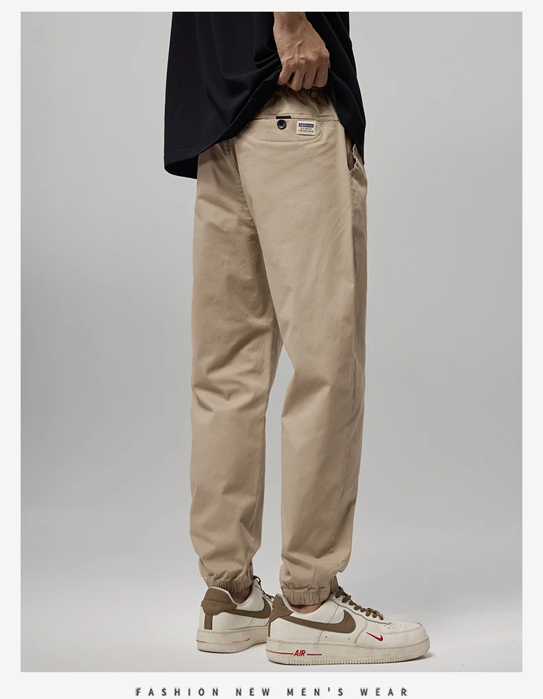 High Quality 98%Cotton Men's Casual Pants Man Thin Drawstring Elastic Waist Korean Khaki Sweatpants Jogging Harem Trousers Male
