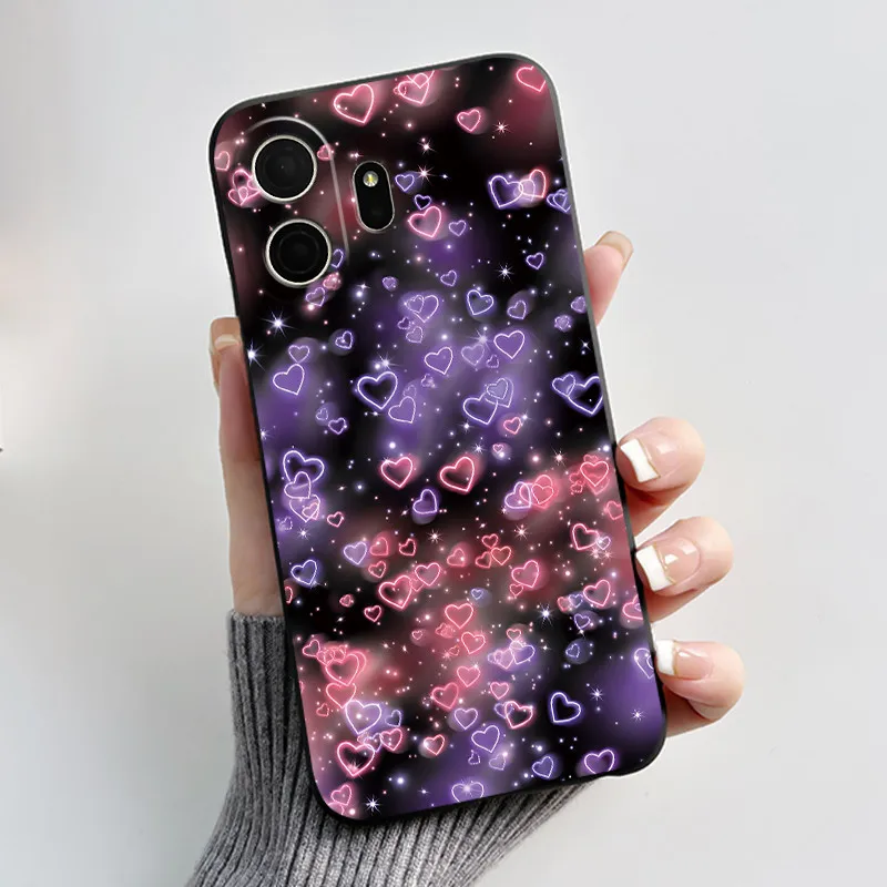 Black Silicone Shockproof Phone Case with Love Moon Pattern - Stylish and Protective Design