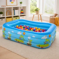 Piscine gonflable 1 pièce en PVC épaissi, bleue et blanche imprimée, pliable, portable pour extérieur et jardin, pour adultes et bébés, avec vidange facile 4