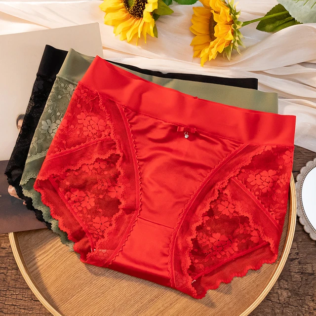 Bragas Rojas sexys para mujer, ropa interior de encaje rojo, calzones  ahuecados, ropa interior de cintura baja