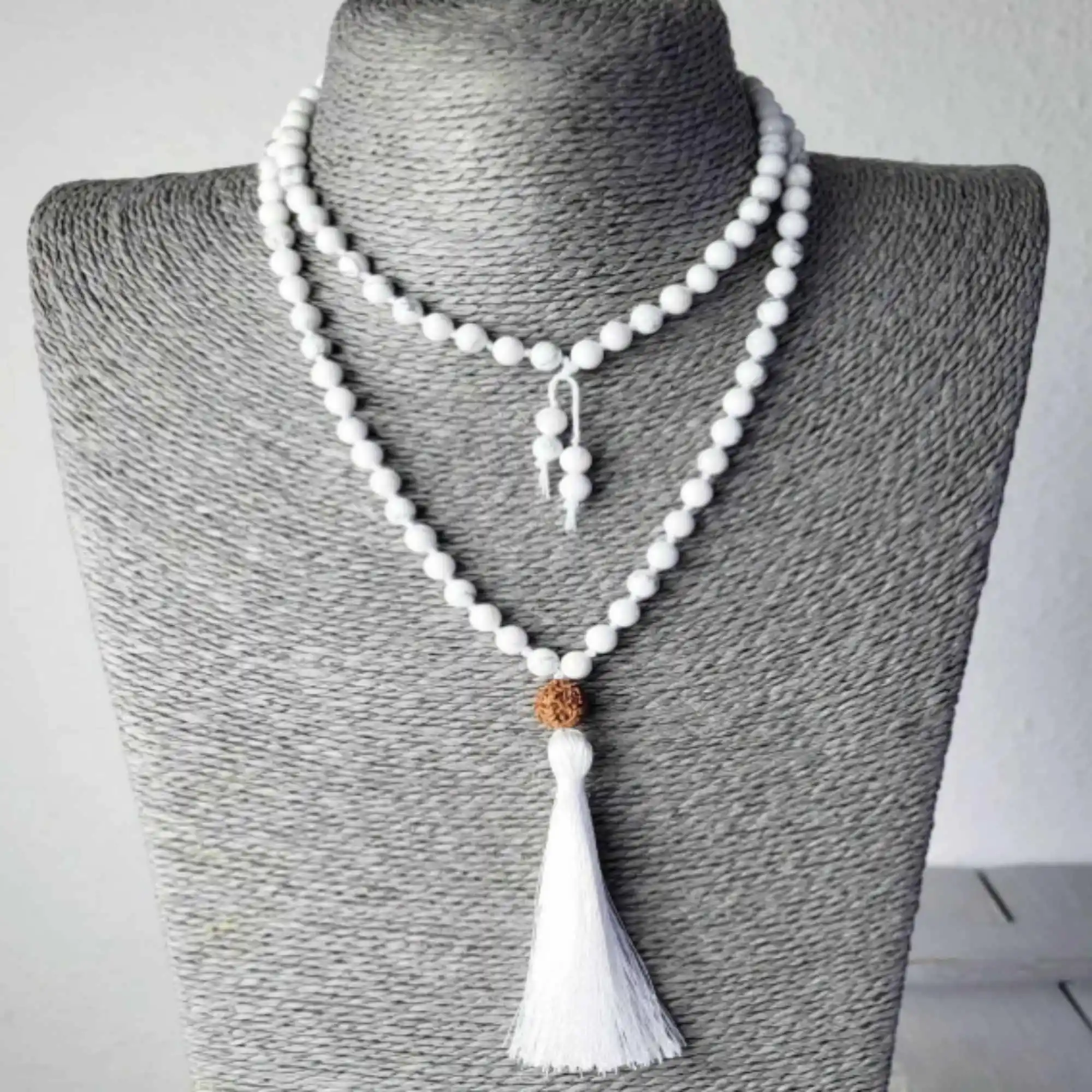 8mm Natural white Turquoise brown Rudraksha 108 knot beads necklace Yoga Mala Yoga Bohemia Lucky Pray Prayer