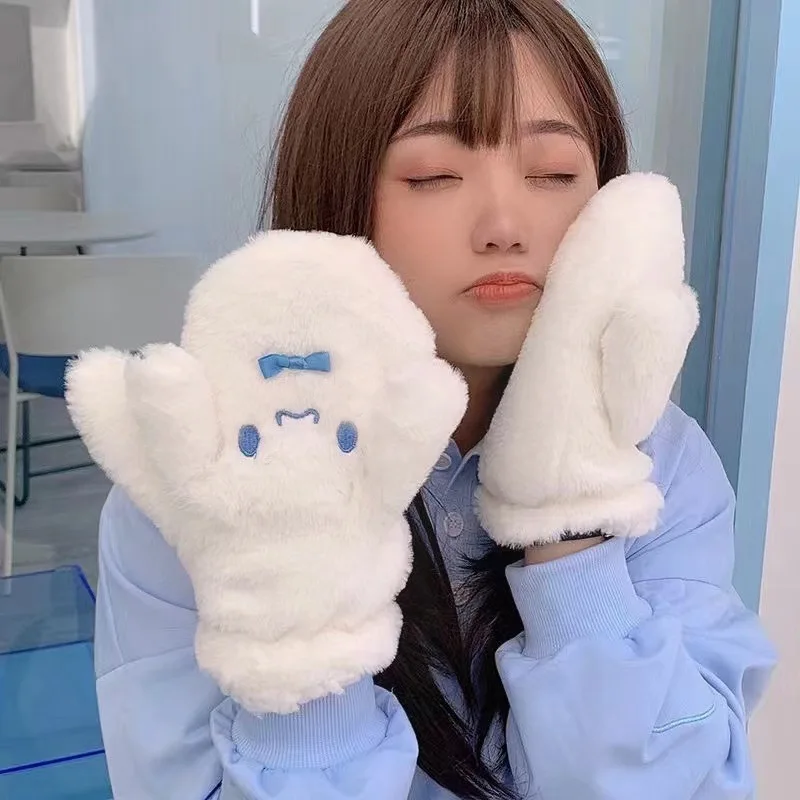 

Симпатичные Мультяшные перчатки Cinnamoroll Kuromi My Melody аниме кавайная девочка детская зимняя теплая рука холодная Предотвращение подарки