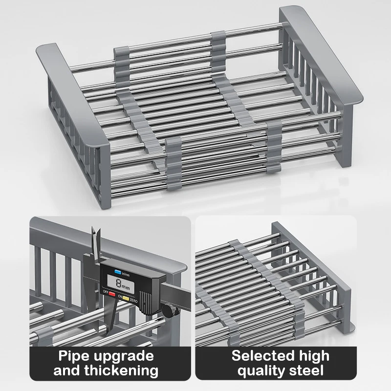 Retractable Drain Basket For Kitchen Sink Storage Basket For Washing Fruits And Vegetables Multifunctional Drain Rack 4