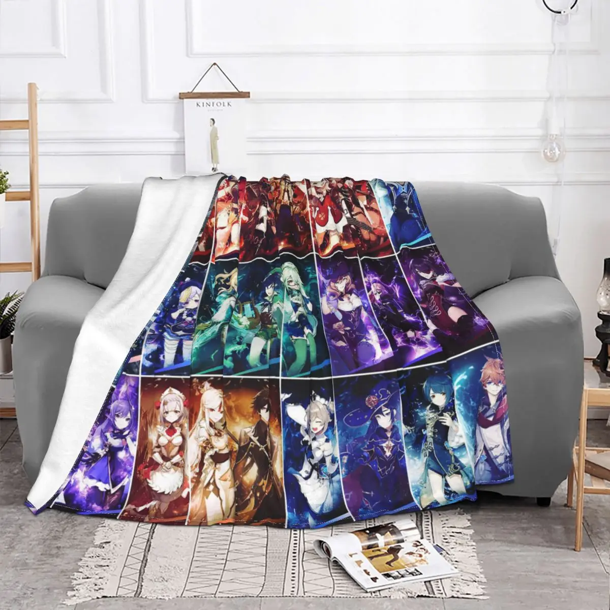 Game Genshin Impact Plaid Blankets Sofa Cover Fleece Spring Autumn Anime Warm Throw Blanket for Sofa Car Plush Thin Quilt