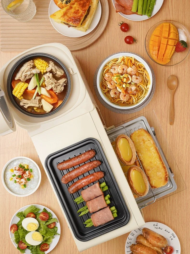 Multifunctional breakfast machine, four-in-one grilled hot pot electric oven, household rice cooker, toaster, sandwich machine 4